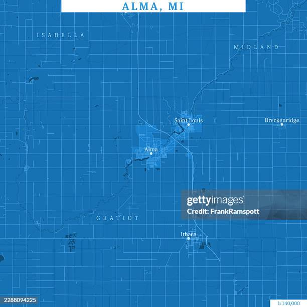 alma mi area 140k vector road map blue - breckenridge stock illustrations
