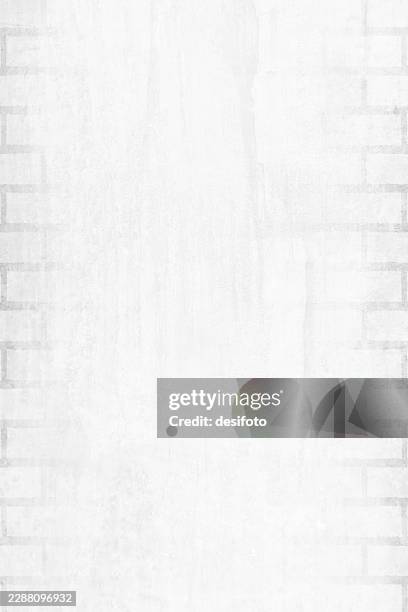 old weathered distressed light gray white colored bordered ombre brick wall pattern at left and right edge border of vector background that is rough rustic old whitewashed and wooden faded textured middle centre for copy space - whitewashed brick stock illustrations