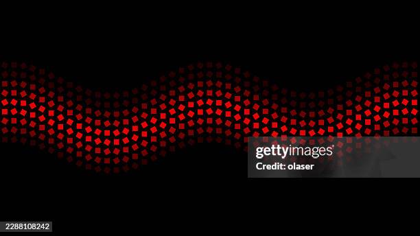 black background with red pixelated wave pattern consisting of scattered small squares arranged in horizontal wave lines. - design studio stock illustrations