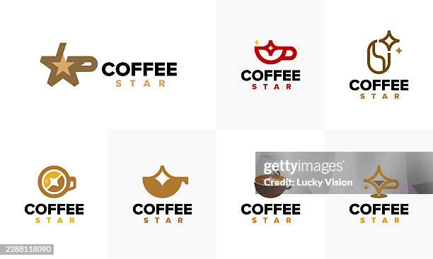 set of star coffee logo designs concept vector, coffee cafe logo template symbol - breakfast menu items stock illustrations