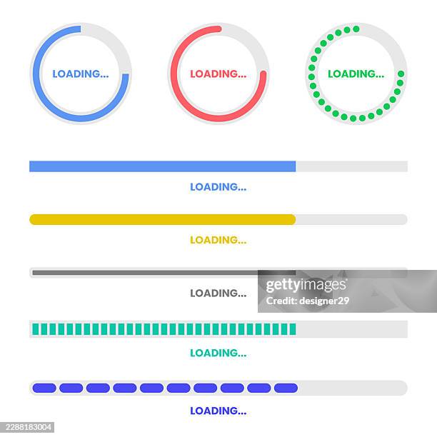 progress bar and loading circle vector ui elements set - computer loading circle stock illustrations