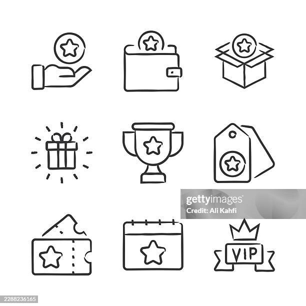 exclusive benefit doodle icons collection - lottery drawing stock illustrations