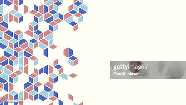 scattered geometric cube pattern in blue, pink, and light blue on a pale cream background with large open space on the right side and a clean, minimal layout. - rubicks cube stock illustrations