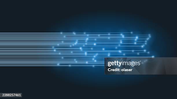 glowing blue light trails extend horizontally across a dark background, with scattered bright points and a soft digital glow creating a sleek futuristic look. - network connection background stock illustrations