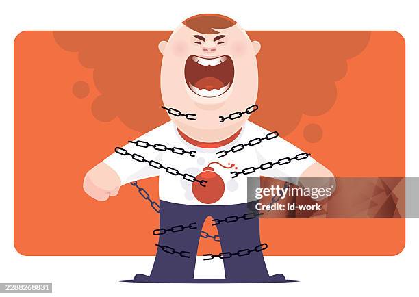 angry kid screaming and breaking chains - missing children stock illustrations