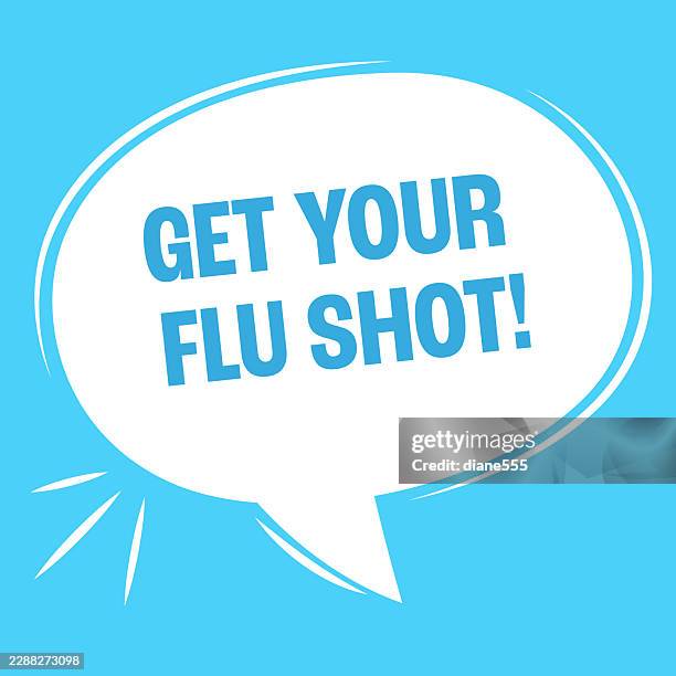 flu shot poster with speech bubble and megaphon - getting flu shot stock illustrations