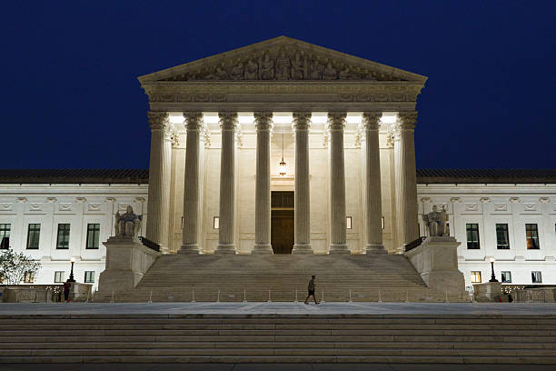 The U.S. Supreme Court is seen at dusk on August 4, 2026 in Washington, DC.