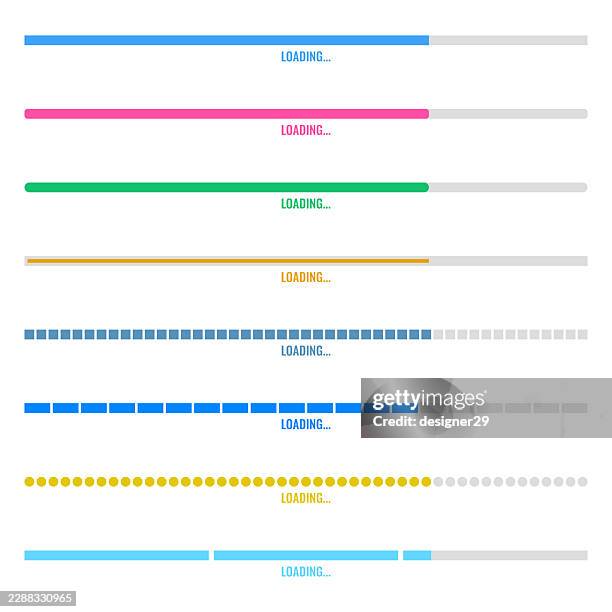 colorful thin progress bar and loading indicator vector elements set - website loading stock illustrations