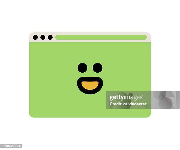 retro style web browser with smiling emoji - software development stock illustrations