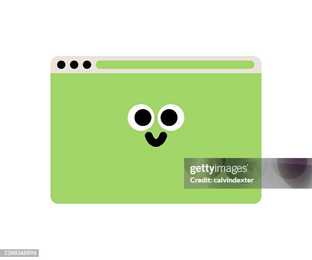retro style web browser with smiling emoji - software development stock illustrations
