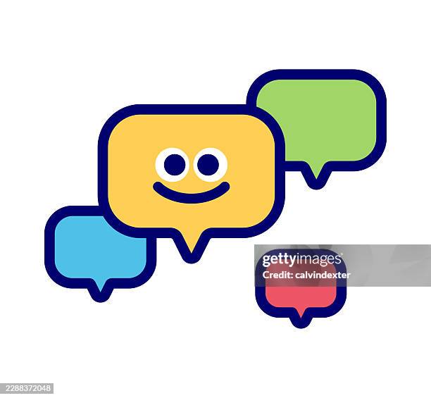 happy emoji on speech bubbles - wellness program stock illustrations