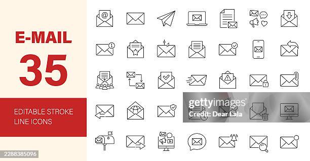 email icon set. editable line icons. vector illustration. - bin icon stock illustrations