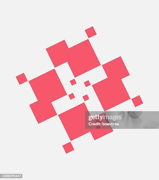 red geometric symmetry check element sign, modern design material mosaic technology pattern - double identity stock illustrations