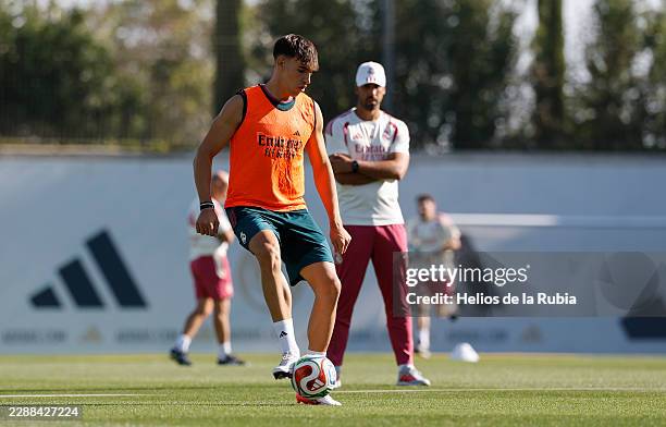 Carlos Espí player of Real Madrid is training at Ciudad Real Madrid on July 31, 2026 in Madrid, Spain.