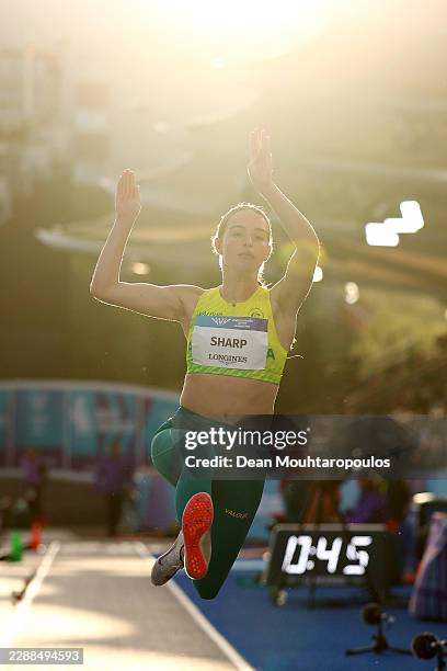 Layla Sharp of Team Australia competes in the Woman's Long Jump T38 Final during the Athletics on day eight of the Glasgow 2026 Commonwealth Games at...
