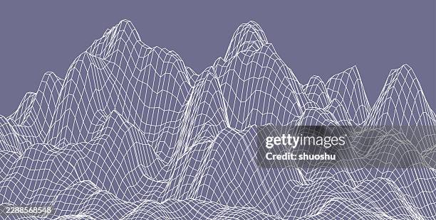 color wireframe mountain abstract technology background - wireframe landscape stock illustrations