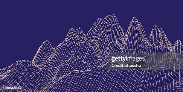 color wireframe mountain abstract technology background - wireframe landscape stock illustrations