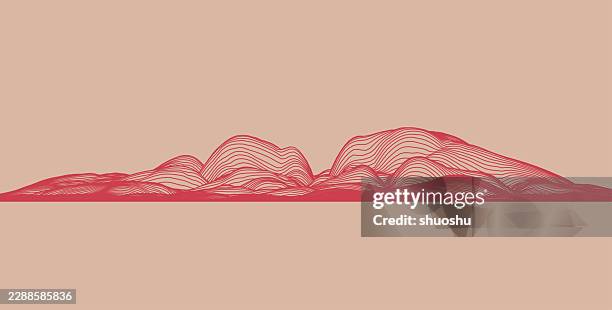 red smooth line wireframe mountain material pattern abstract background - wireframe landscape stock illustrations