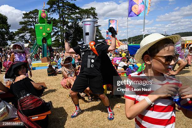 Man dressed as Clacton election political candidate Count Binface poses for photos on the costume day at Camp Bestival 2026 at Lulworth Castle on...