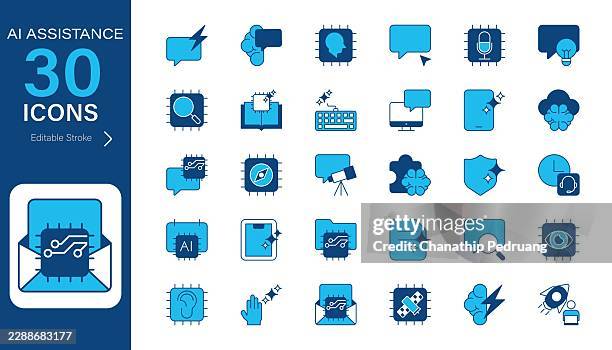 ai assistant vector icon set. pixel perfect. editable stroke. stock illustration . icon symbol, artificial intelligence, machine learning, technology, color - machine learning logo stock illustrations