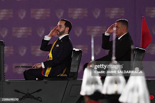 Colombia's new President Abelardo de la Espriella rides in a military vehicle while reviewing troops during a change-of-command ceremony at the...