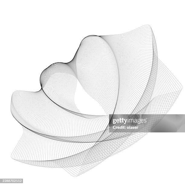 delicate black line curves form a layered, flowing heart-like shape on a clean white background, creating an airy, elegant sense of motion and symmetry. - contour line stock illustrations