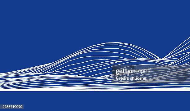 blue smooth line wireframe mountain landscape pattern abstract background - wireframe landscape stock illustrations