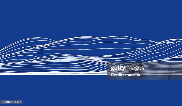 blue smooth line wireframe mountain landscape pattern abstract background - wireframe landscape stock illustrations