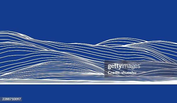 blue smooth line wireframe mountain landscape pattern abstract background - wireframe landscape stock illustrations