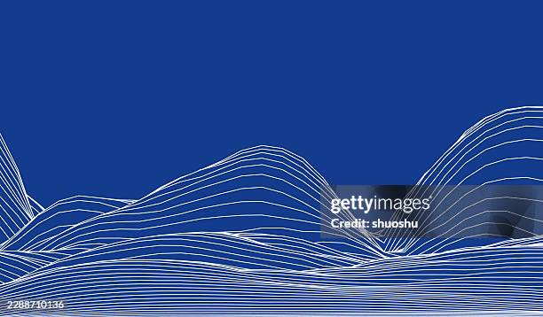 blue smooth line wireframe mountain landscape pattern abstract background - wireframe landscape stock illustrations