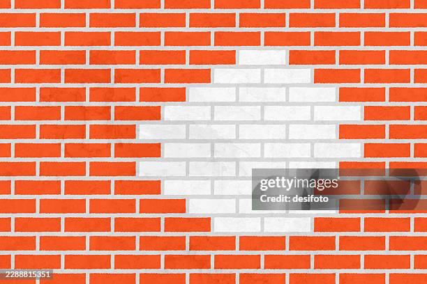 a hole patch of white painted bricks over brickwall vector background with red bricks wall and plain blank simple light gray plastered whitewashed abstract group of left out bricks standing out from the rest for copy space. - wall cross section stock illustrations
