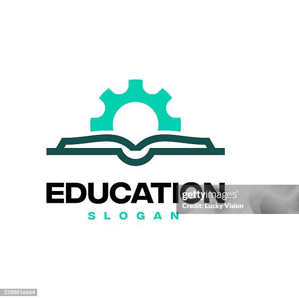 education system logo template, book and gear logo design vector illustration stock illustration stock illustration stock illustration - education logo stock illustrations