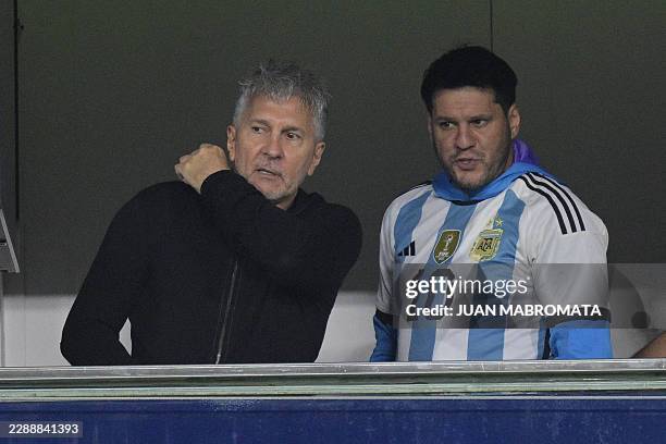 Argentina's forward Lionel Messi's father, Jorge Messi , and brother Rodrigo Messi wait for the start of the 2026 FIFA World Cup South American...