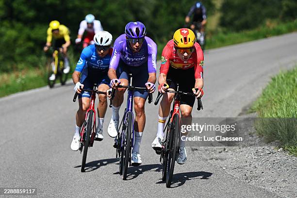 Rudy Molard of France and Team Groupama - FDJ United, Patrick Gamper of Austria and Team Jayco AlUla and Simon Dalby of Denmark and Team Uno-X...