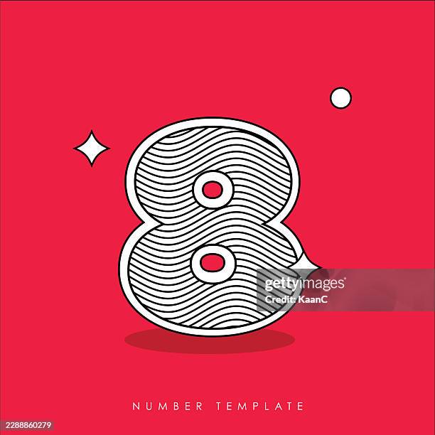 number 8 typography template with wavy line pattern on red background - anniversary stock illustrations