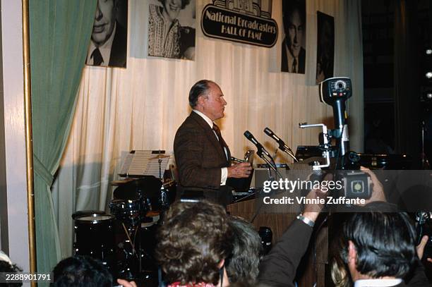 American actor E G Marshall speaking during the 6th Annual National Broadcasters Hall of Fame Awards at the New York Hilton Hotel, New York,...