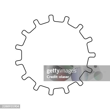 A simple black outlined gear shape centered on a plain white background, with a clean minimalist look and no other visible elements. A simple black outlined gear shape centered on a plain white background, with a clean minimalist look and no other visible elements.
