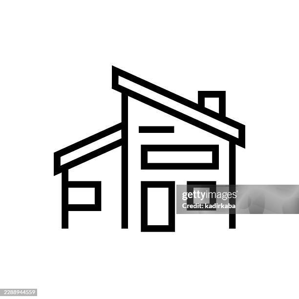 villa line icon - mansion pool stock illustrations