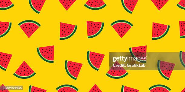 free distributed triangle watermelon slices seamless wide pattern - watermelon pattern stock illustrations
