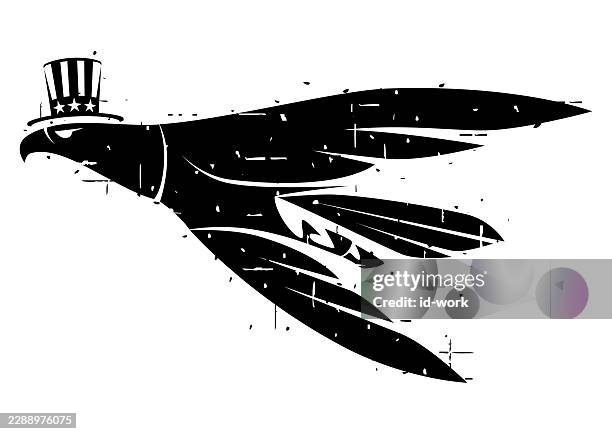 eagle flying silhouette - bald eagle flying stock illustrations