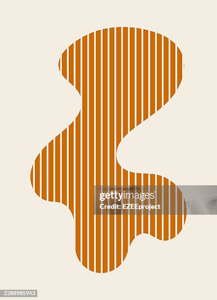 poster abstract orange striped. wall art wavy orange blob shape. minimalist contemporary abstract stripe poster - futuristic empty room stock illustrations