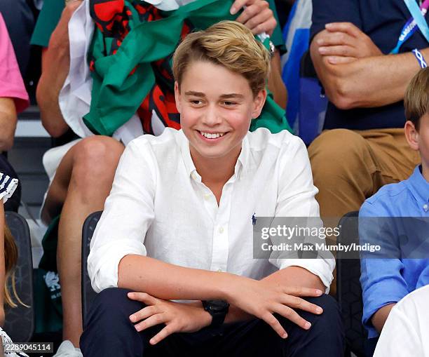 Prince George of Wales watches the track cycling during the Glasgow 2026 Commonwealth Games at the Sir Chris Hoy Velodrome on August 1, 2026 in...