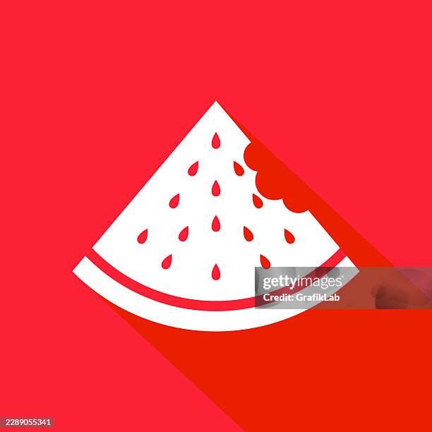 long shadowed bitten triangle watermelon slice icon - melon slice stock illustrations