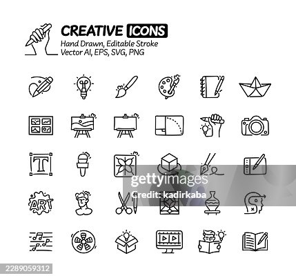 Creative Hand Drawn Doodle Line Icon Set. Editable Stroke Vector Icons. Creative Hand Drawn Doodle Line Icon Set. Editable Stroke Vector Icons.