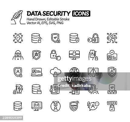 Data Security Hand Drawn Doodle Line Icon Set. Editable Stroke Vector Icons. Data Security Hand Drawn Doodle Line Icon Set. Editable Stroke Vector Icons.