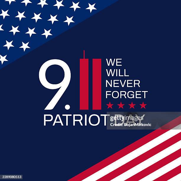 patriot day, 9/11 poster, card, we will never forget. vector - twin towers stock illustrations