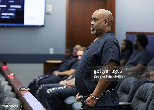 Duane Davis appears in Clark County District Court during a calendar call and motion hearing for his upcoming trial at the Regional Justice Center on...