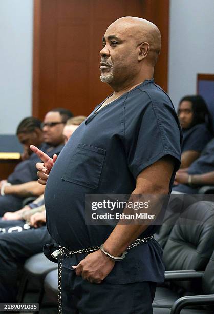 Duane Davis appears in Clark County District Court during a calendar call and motion hearing for his upcoming trial at the Regional Justice Center on...