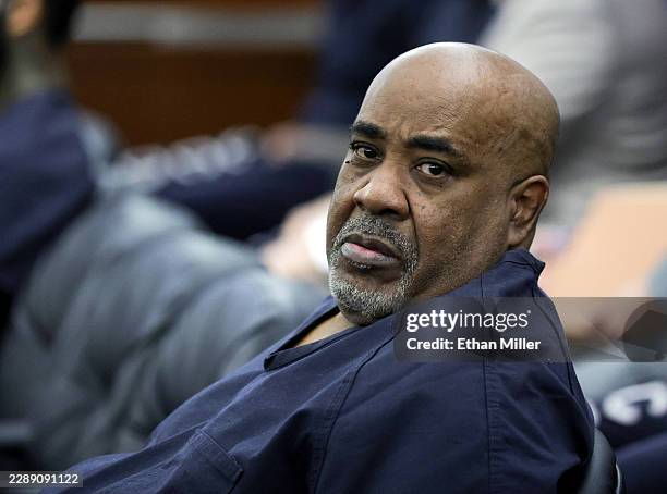 Duane Davis appears in Clark County District Court during a calendar call and motion hearing for his upcoming trial at the Regional Justice Center on...
