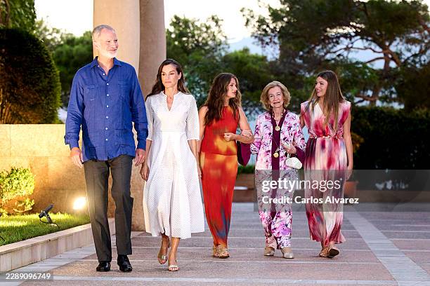 King Felipe VI of Spain, Queen Letizia of Spain, Crown Princess Leonor of Spain, Princess Sofia of Spain and Queen Sofia host a dinner for...